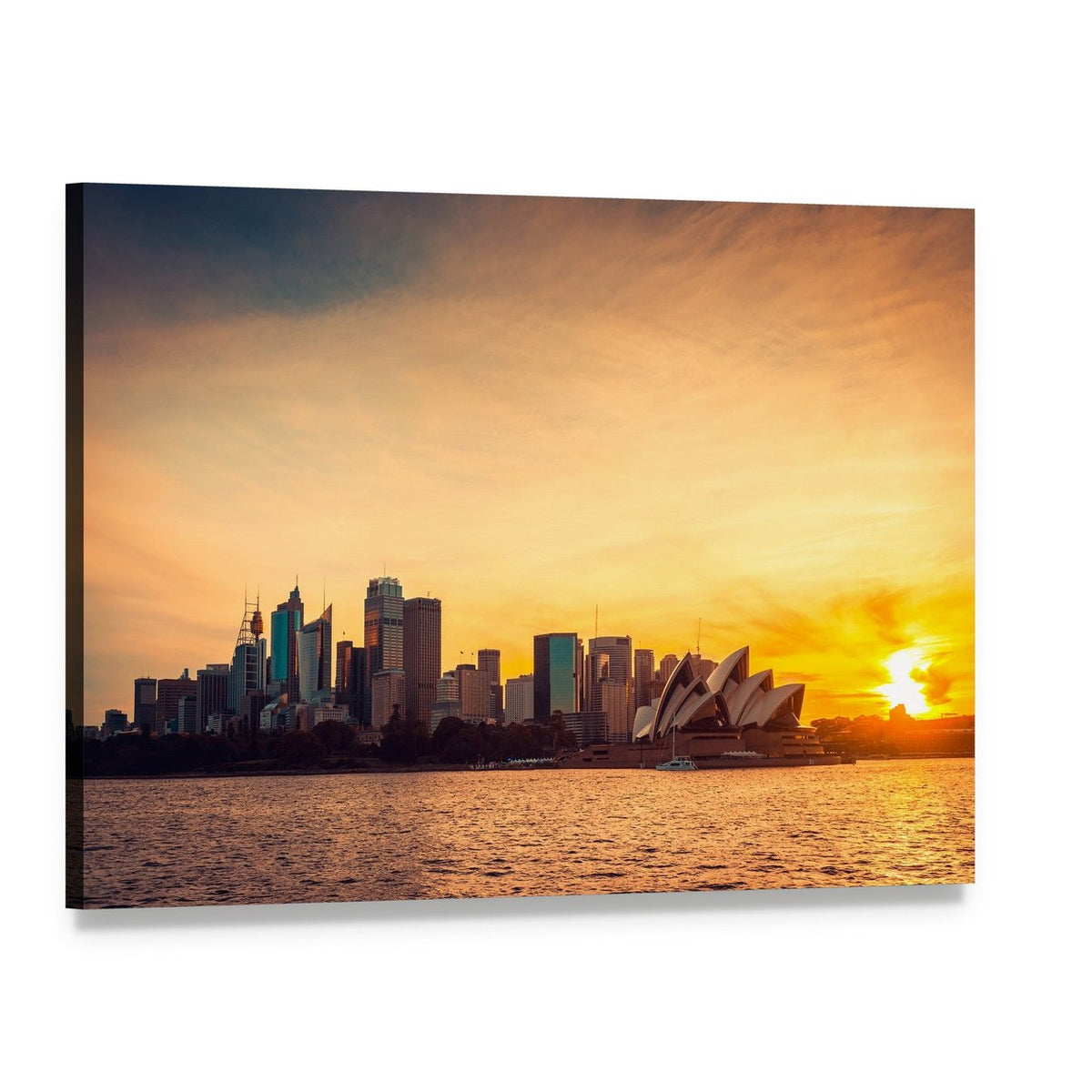 Sydney Opera House at Sunset Canvas Wall Art, single panel gallery wrapped canvas, angled product view
