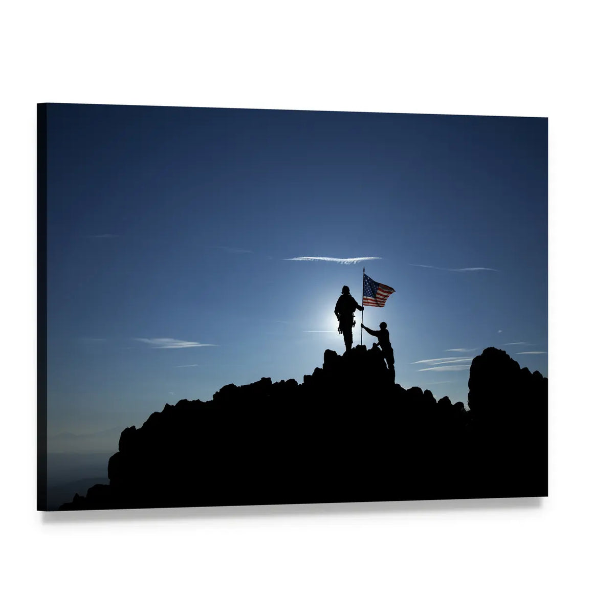 Two Soldiers Raising the American Flag Canvas Wall Art, single panel gallery wrapped canvas, angled product view