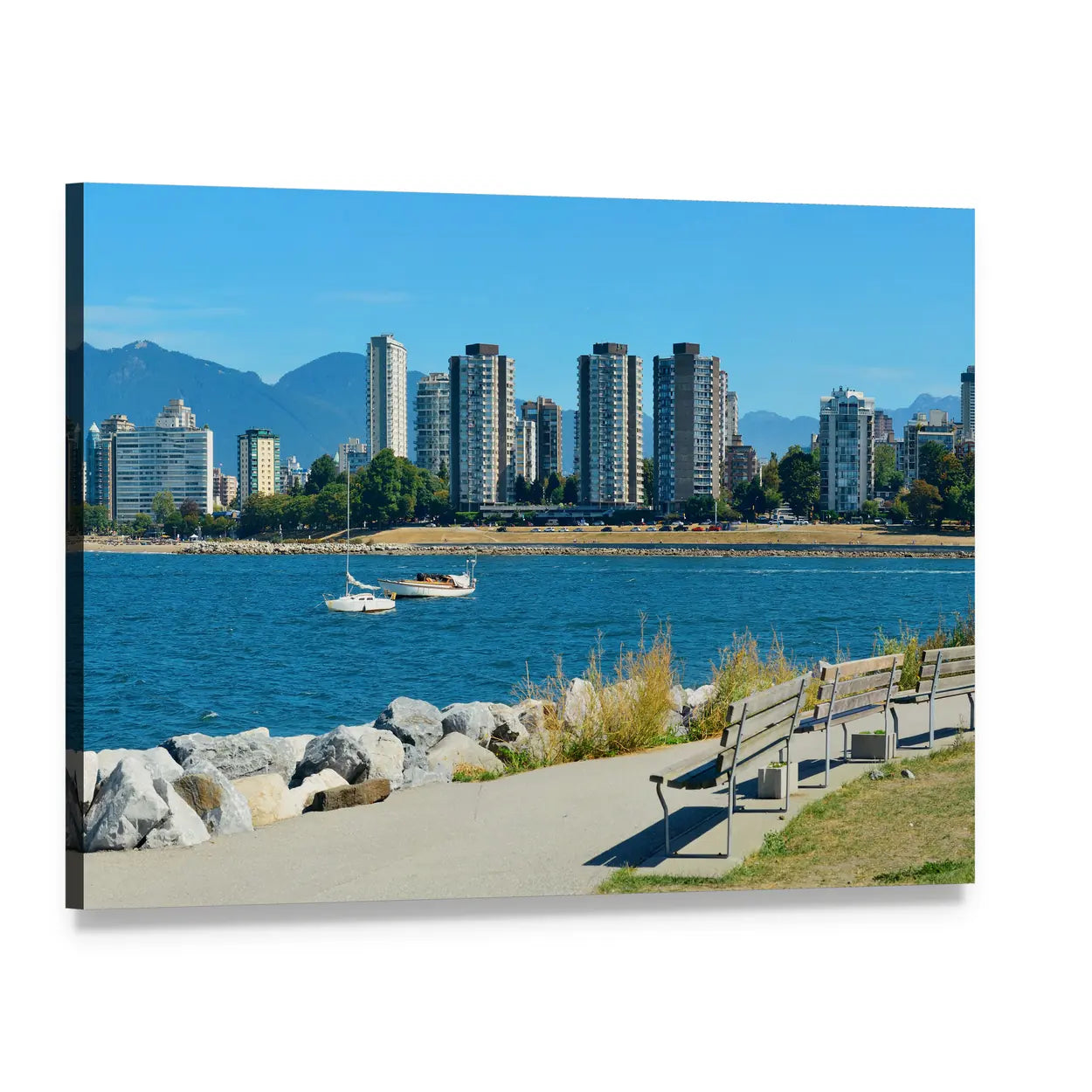 Vancouver Waterfront Skyline Canvas Wall Art, single panel gallery wrapped canvas, angled product view