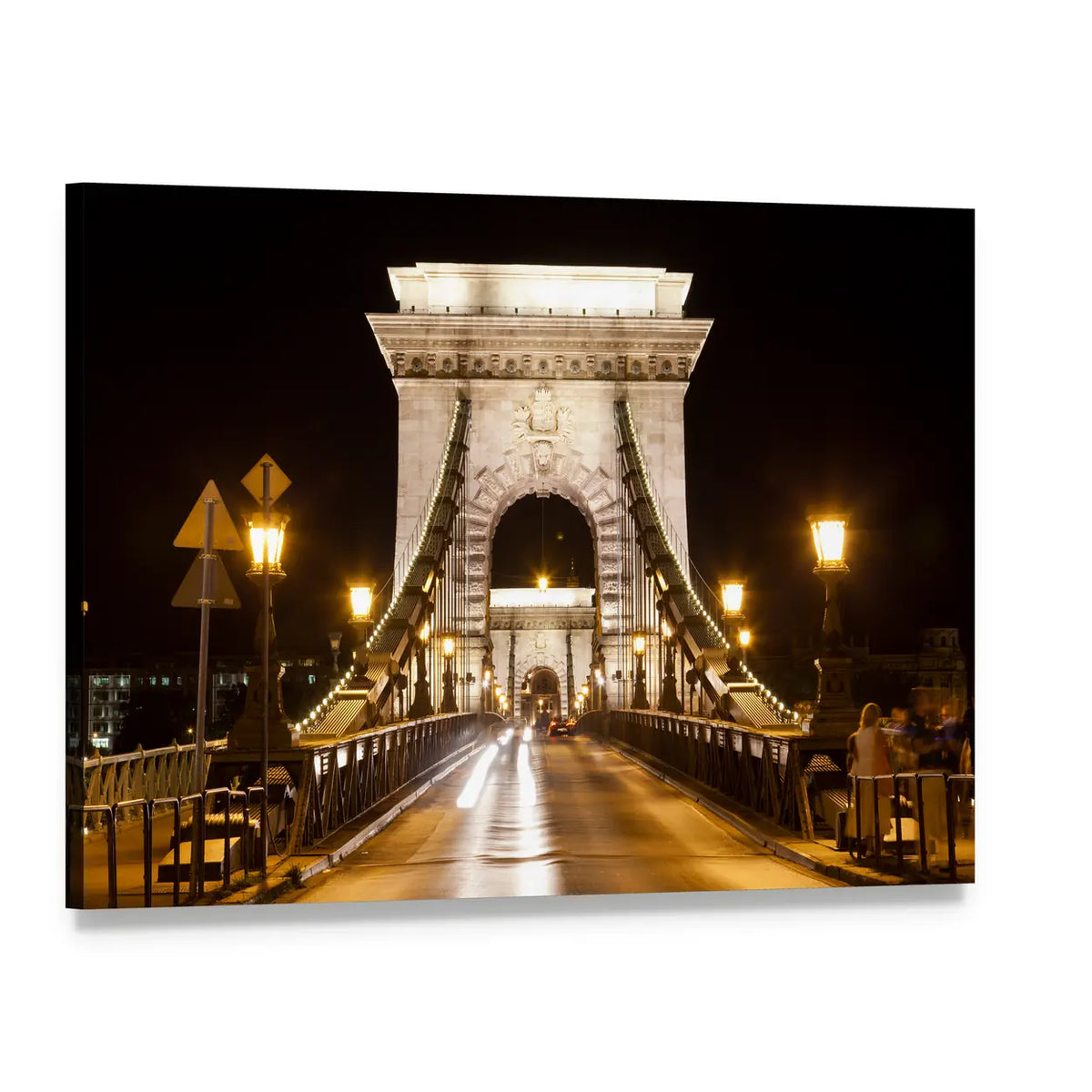 Szechenyi Chain Bridge at Night, Budapest Canvas Wall Art, single panel gallery wrapped canvas, angled product view