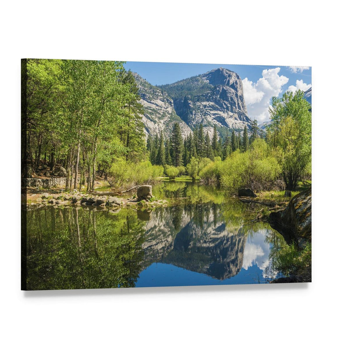 Half Dome Reflection in Mirror Lake Canvas Wall Art, single panel gallery wrapped canvas, angled product view