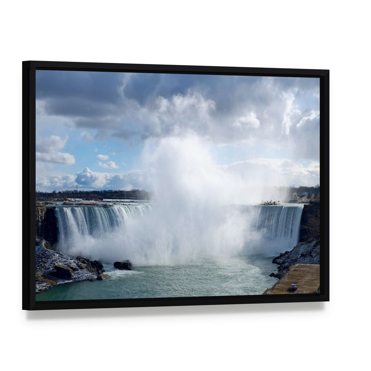 Niagara Falls from Canadian Bank Canvas Wall Art, framed canvas in a black floater frame, angled product view