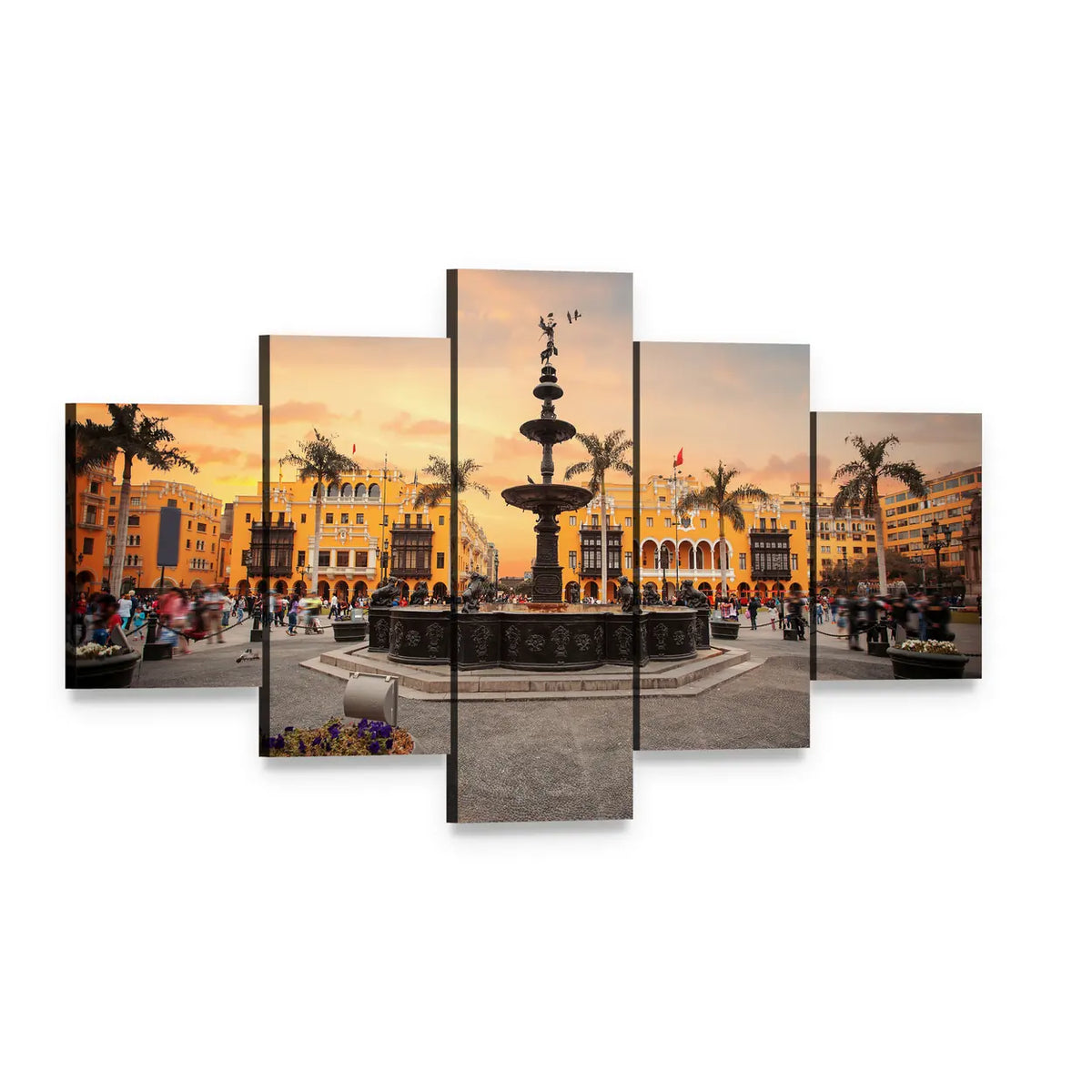 Main Square at Sunset Canvas Wall Art, 5 panel 5 Star layout gallery wrapped canvas set, angled product view