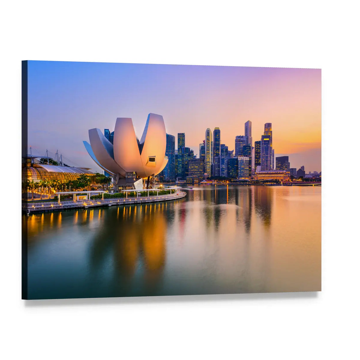 Singapore Marina Bay Skyline at Twilight Canvas Wall Art, single panel gallery wrapped canvas, angled product view