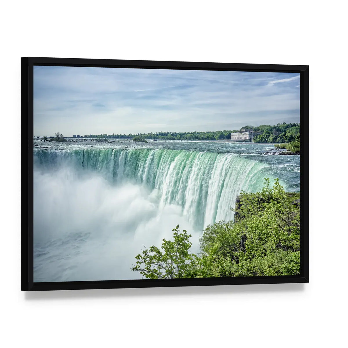 Niagara Falls From The Canadian Side Canvas Wall Art, framed canvas in a black floater frame, angled product view