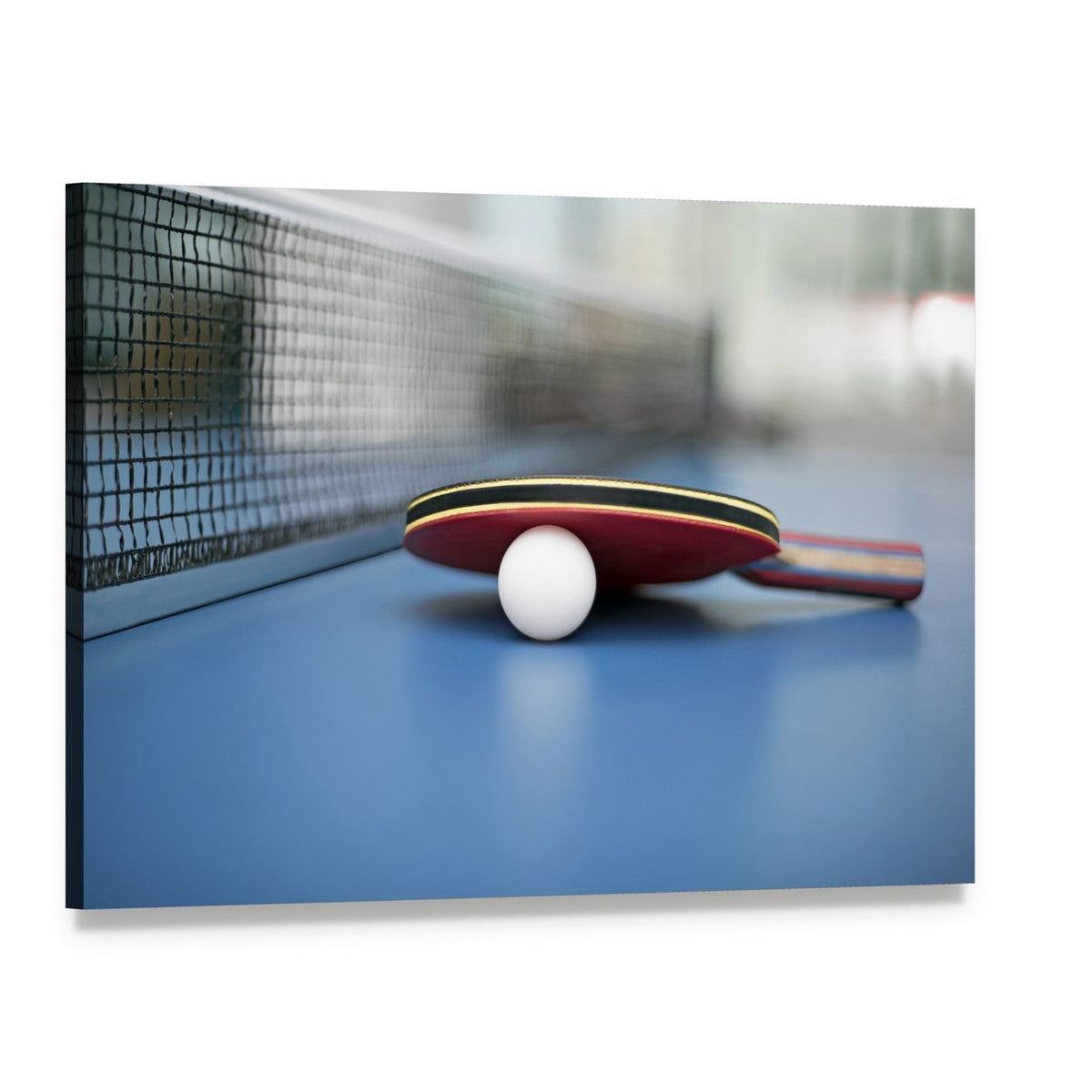 Table Tennis Ball and Bat Canvas Wall Art, single panel gallery wrapped canvas, angled product view