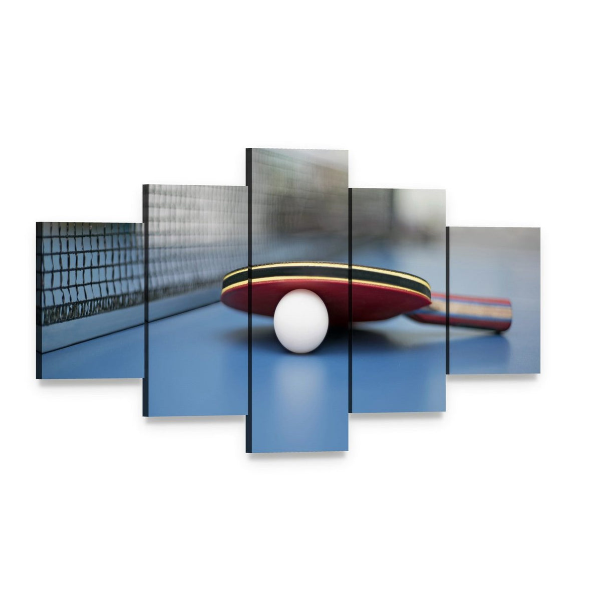 Table Tennis Ball and Bat Canvas Wall Art, 5 panel 5 Star layout gallery wrapped canvas set, angled product view