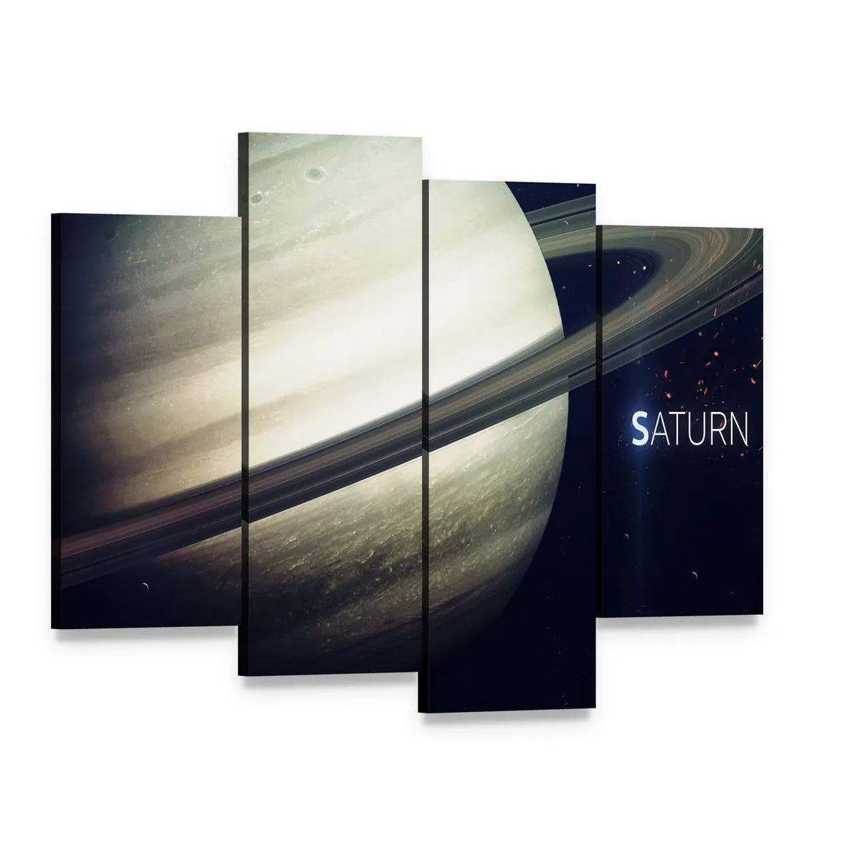 Saturn with Its Rings Canvas Wall Art, 4 panel 4 Pop layout gallery wrapped canvas set, angled product view