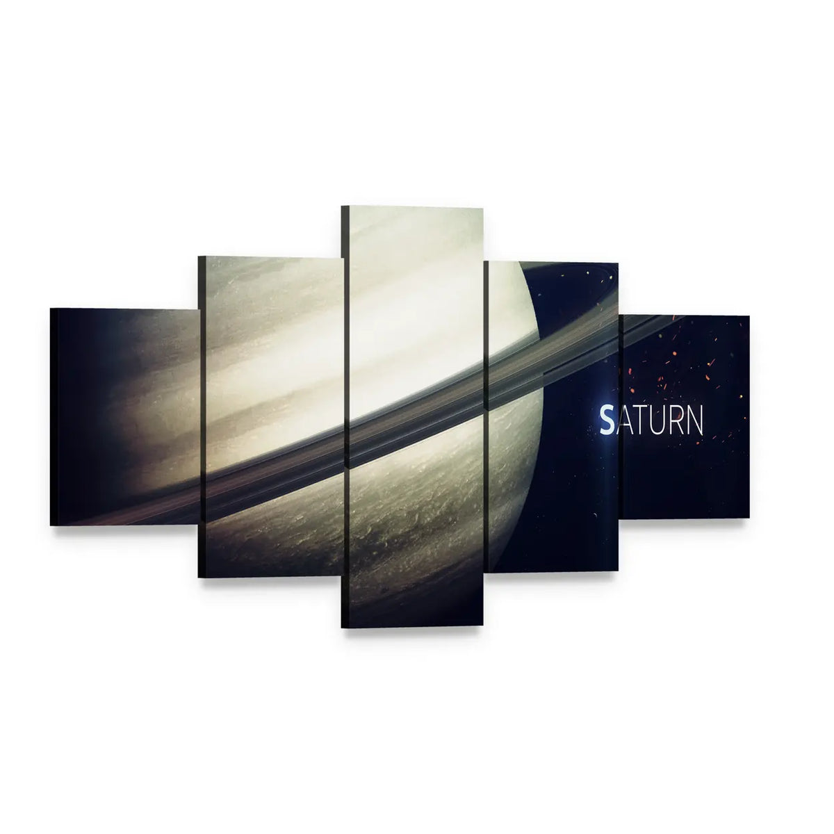Saturn with Its Rings Canvas Wall Art, 5 panel 5 Star layout gallery wrapped canvas set, angled product view