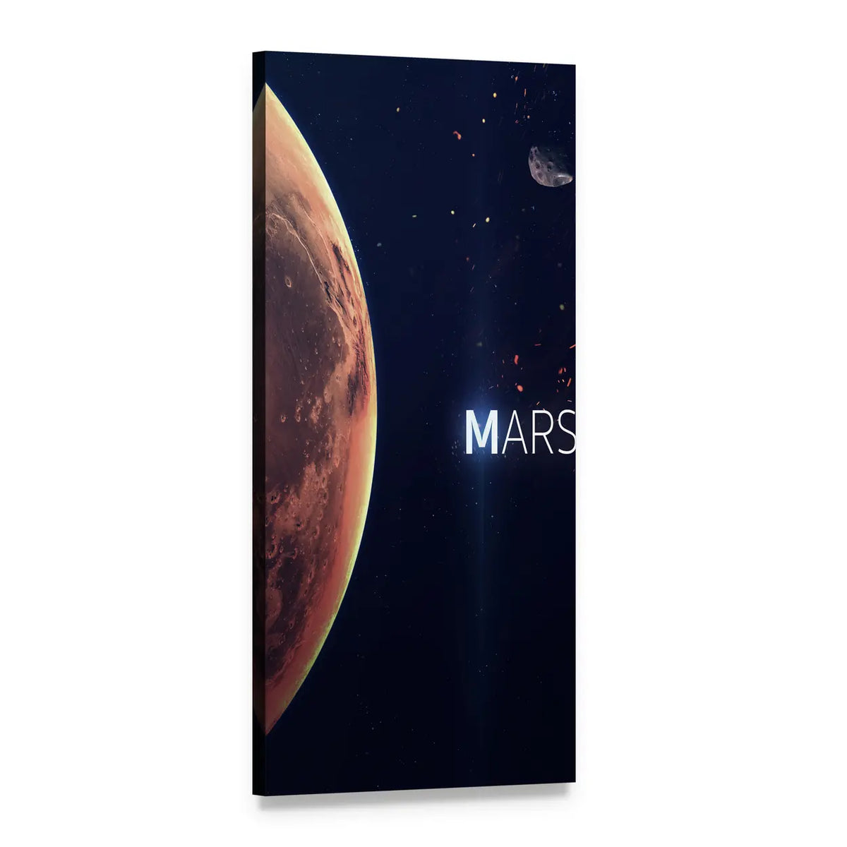 Planet Mars with Moon and Starfield Vertical Canvas Wall Art, 1 panel 1 Vertical layout gallery wrapped canvas set, angled product view
