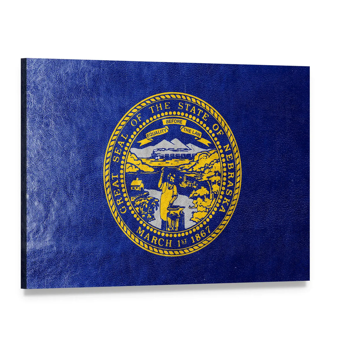 Nebraska State Flag Emblem Canvas Wall Art, single panel gallery wrapped canvas, angled product view