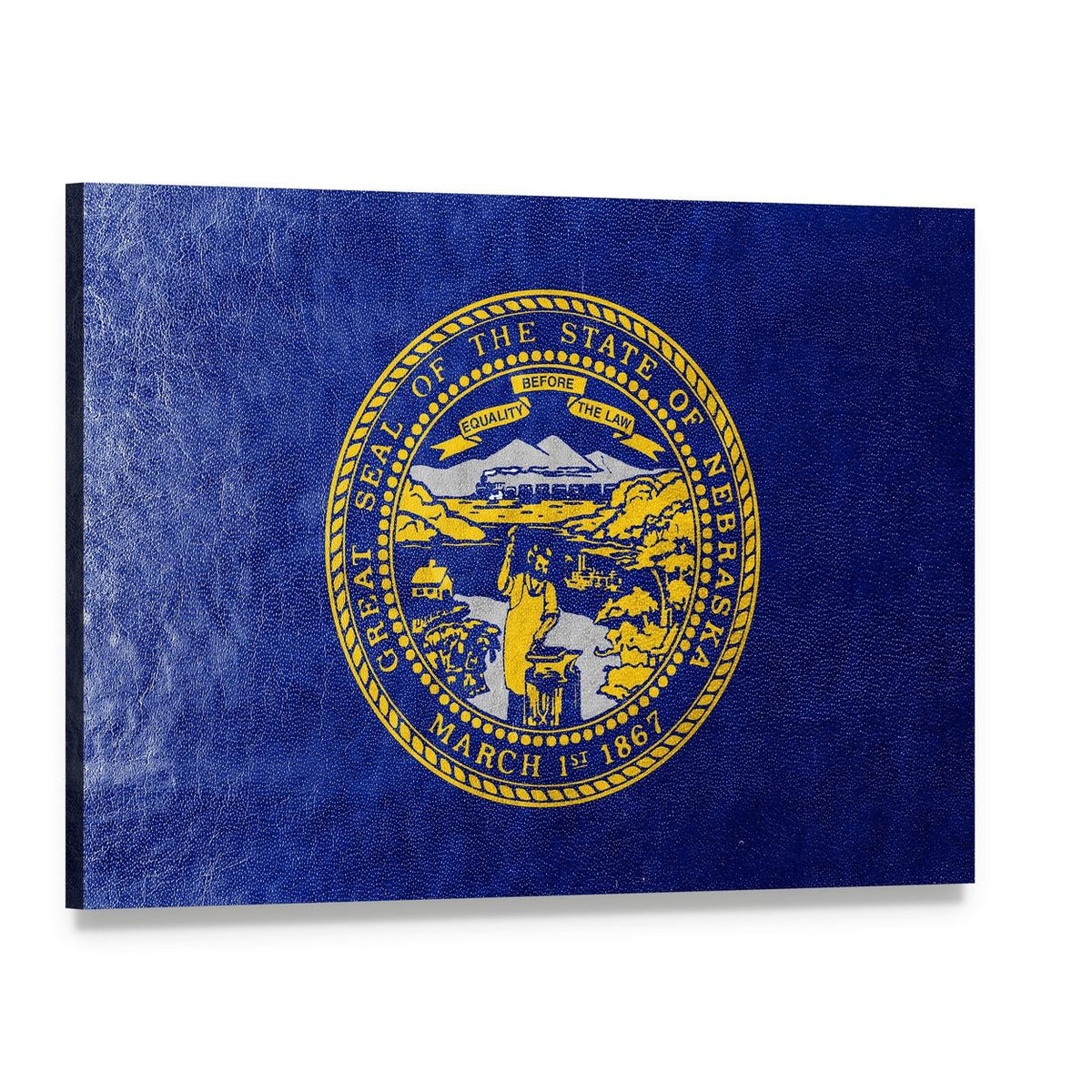 Nebraska State Flag with Great Seal Canvas Wall Art, single panel gallery wrapped canvas, angled product view