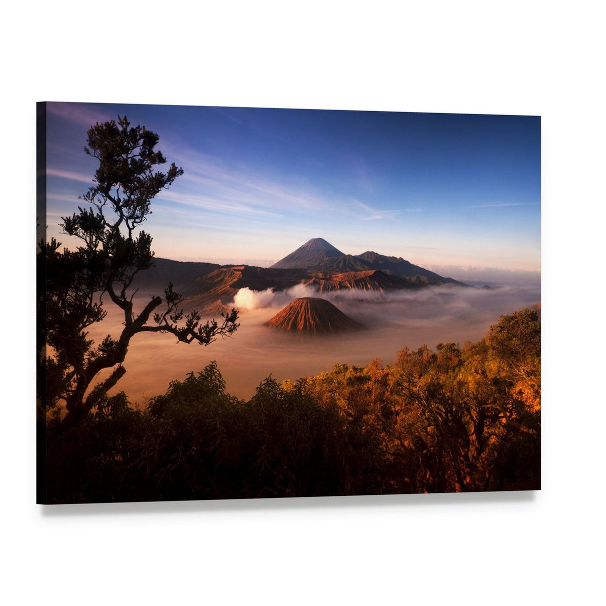 Mount Bromo Sunrise Over Volcanoes Canvas Wall Art, single panel gallery wrapped canvas, angled product view