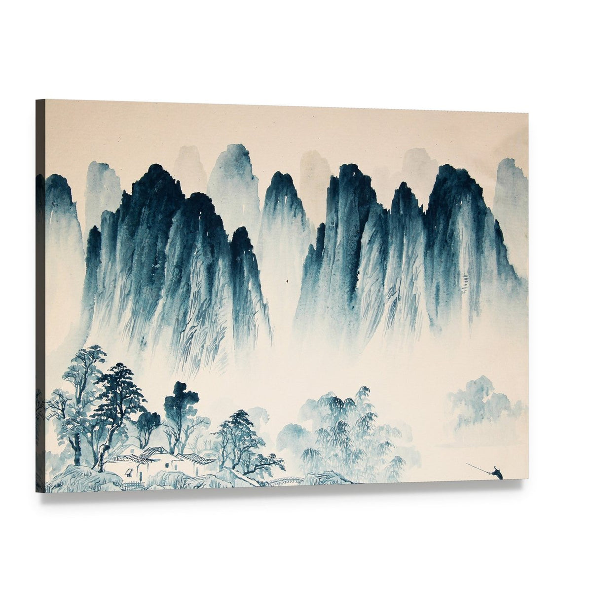 Watercolor Sketch of High Mountains and Trees Canvas Wall Art, single panel gallery wrapped canvas, angled product view