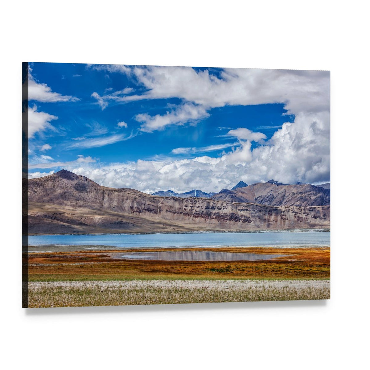 Tso Kar Salt Lake Landscape Canvas Wall Art, single panel gallery wrapped canvas, angled product view