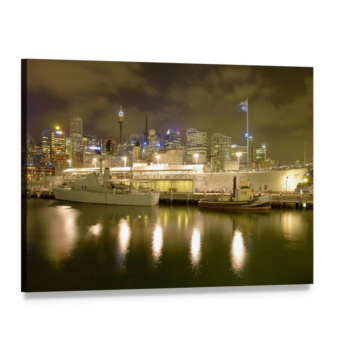 Hmas Vampire at Night Canvas Wall Art, single panel gallery wrapped canvas, angled product view