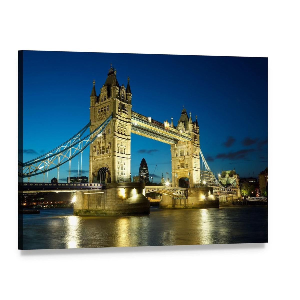 Tower Bridge at Dusk Canvas Wall Art, single panel gallery wrapped canvas, angled product view