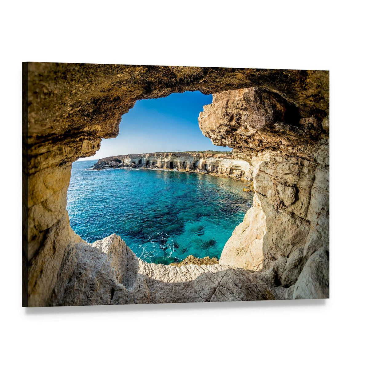 Sea Caves of Ayia Napa, Cyprus Canvas Wall Art, single panel gallery wrapped canvas, angled product view