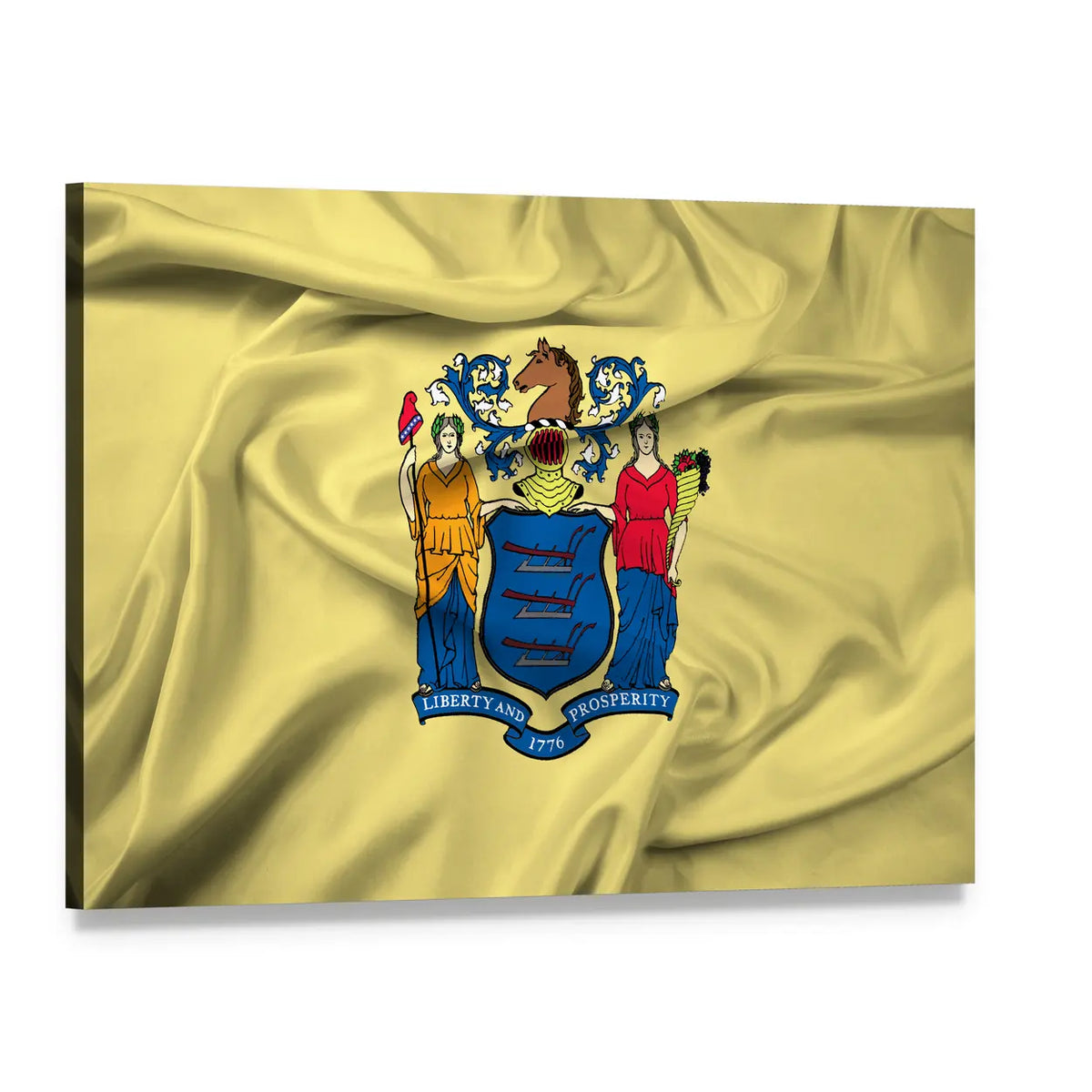 Waving New Jersey State Flag Canvas Wall Art, single panel gallery wrapped canvas, angled product view