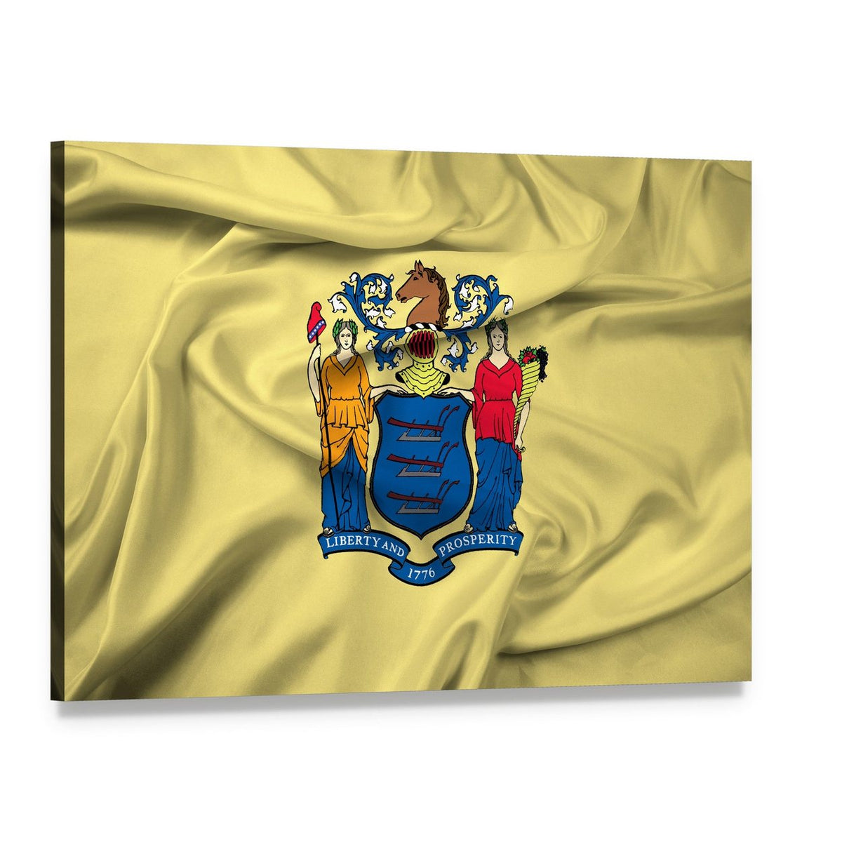 Waving New Jersey State Flag Canvas Wall Art, single panel gallery wrapped canvas, angled product view