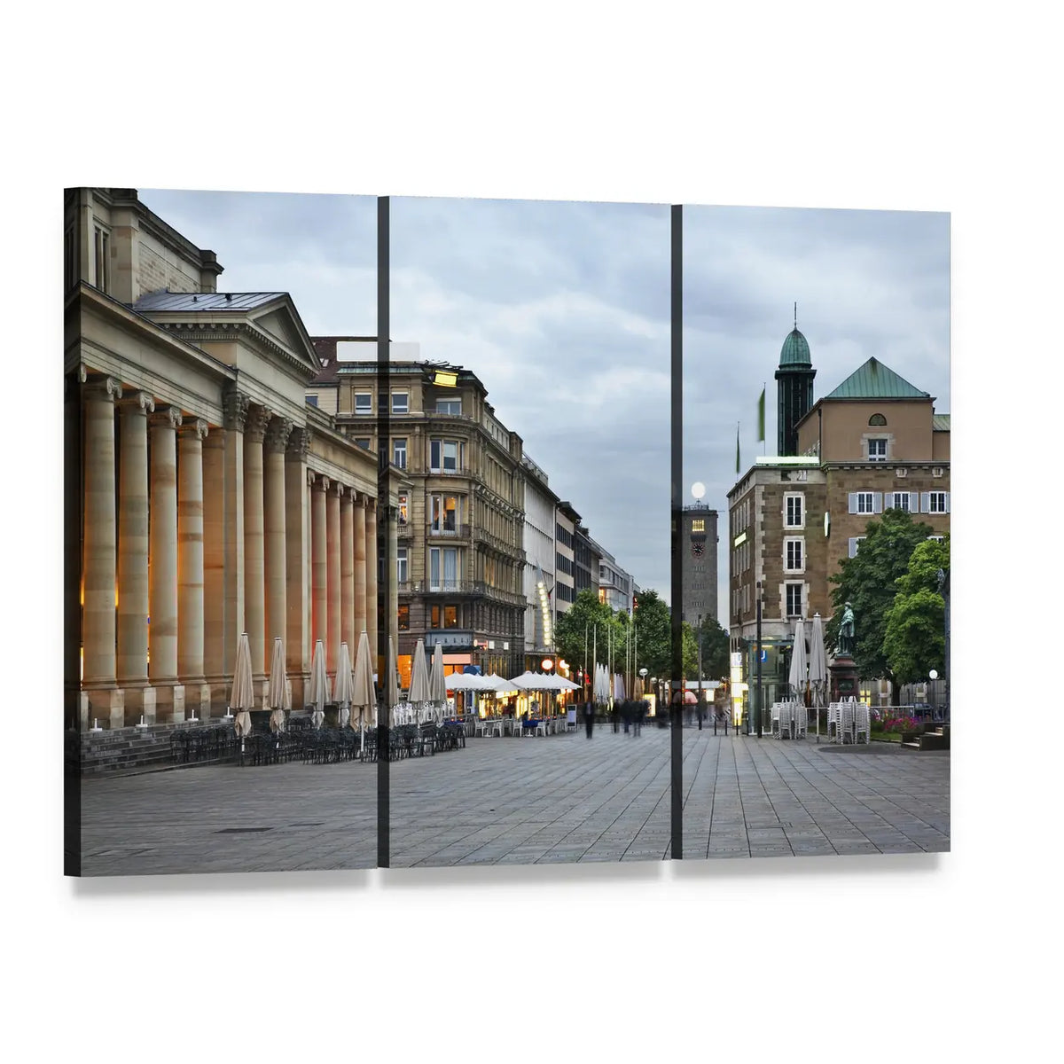 King Street in Stuttgart Canvas Wall Art, 3 panel 3 Horizontal layout gallery wrapped canvas set, angled product view
