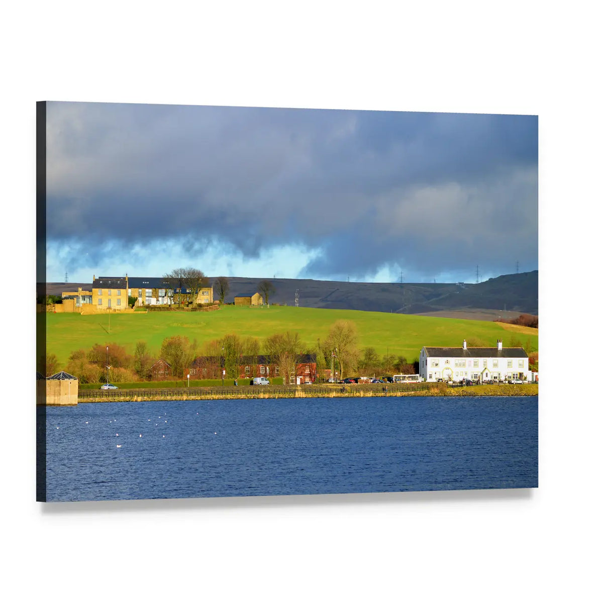 Hollingworth Lake Landscape Canvas Wall Art, single panel gallery wrapped canvas, angled product view