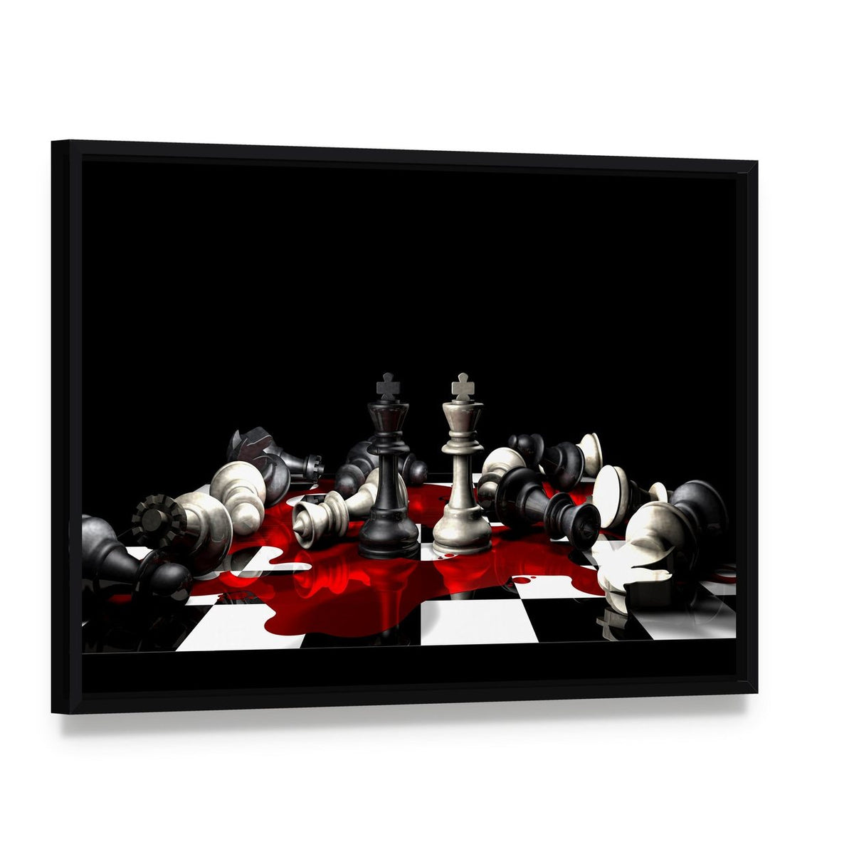 Conceptual Impact of War Canvas Wall Art, framed canvas in a black floater frame, angled product view