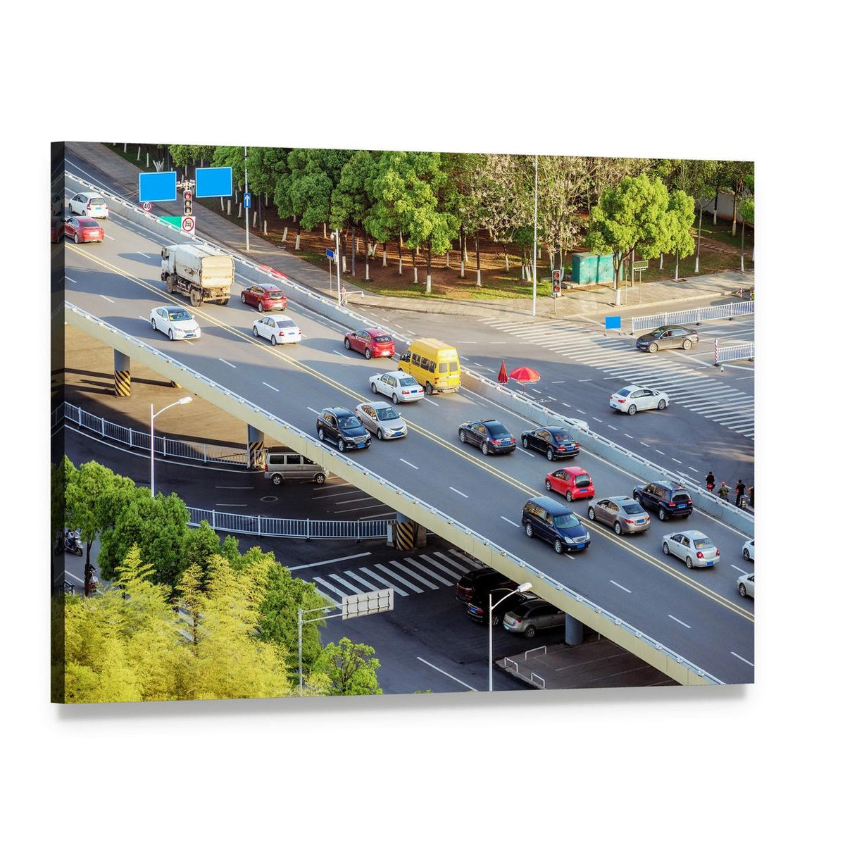 Aerial View of Busy Highway Traffic Canvas Wall Art, single panel gallery wrapped canvas, angled product view