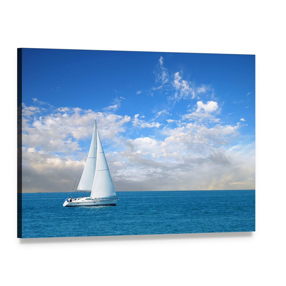 Modern Sail Boat Canvas Wall Art, single panel gallery wrapped canvas, angled product view