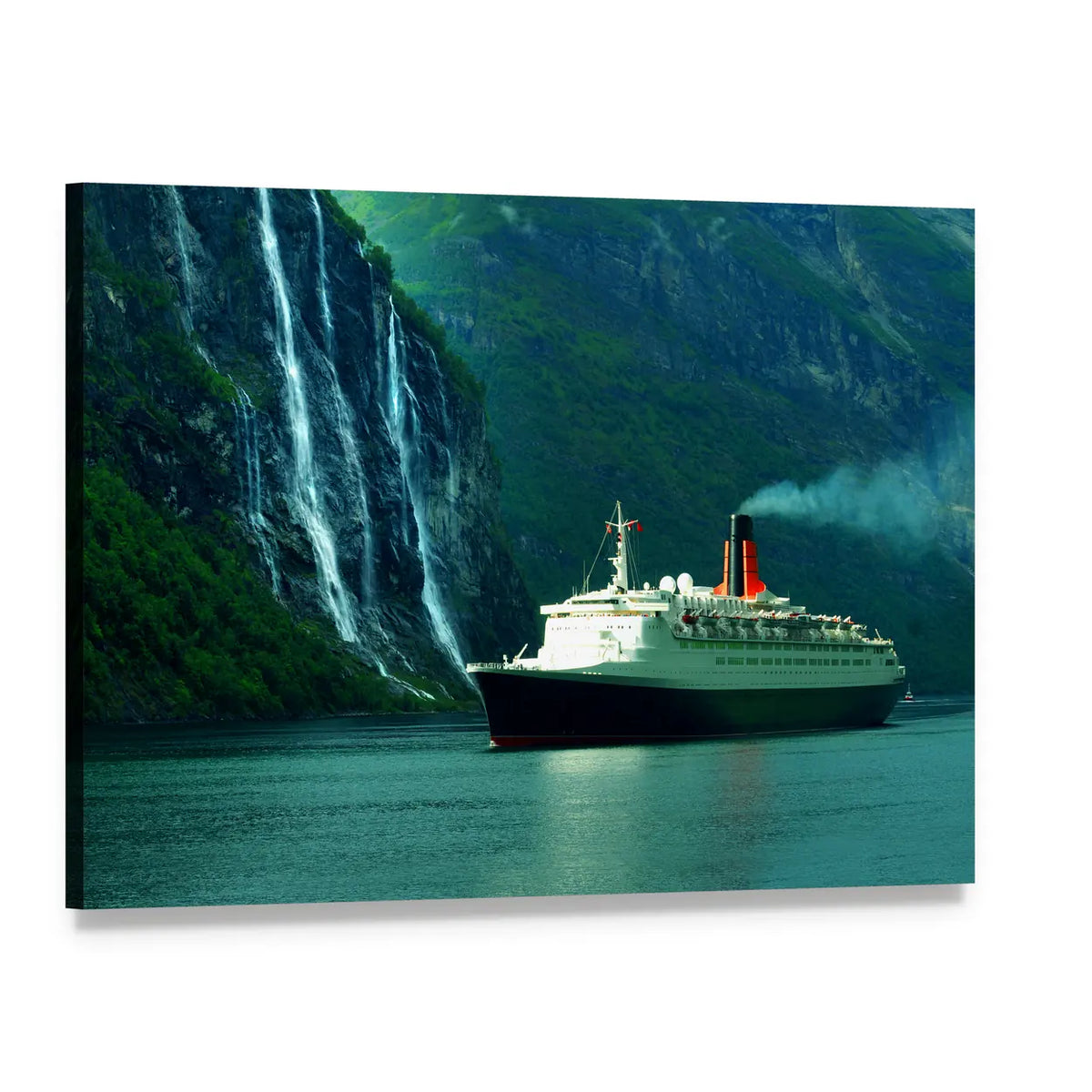 Queen Elizabeth II Cruise Ship Sailing In The Ocean Canvas Wall Art, single panel gallery wrapped canvas, angled product view