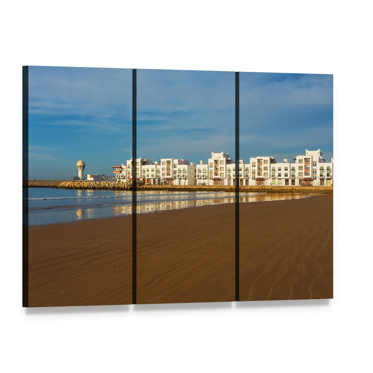 Agadir Coastal Cityscape Canvas Wall Art, 3 panel 3 Horizontal layout gallery wrapped canvas set, angled product view