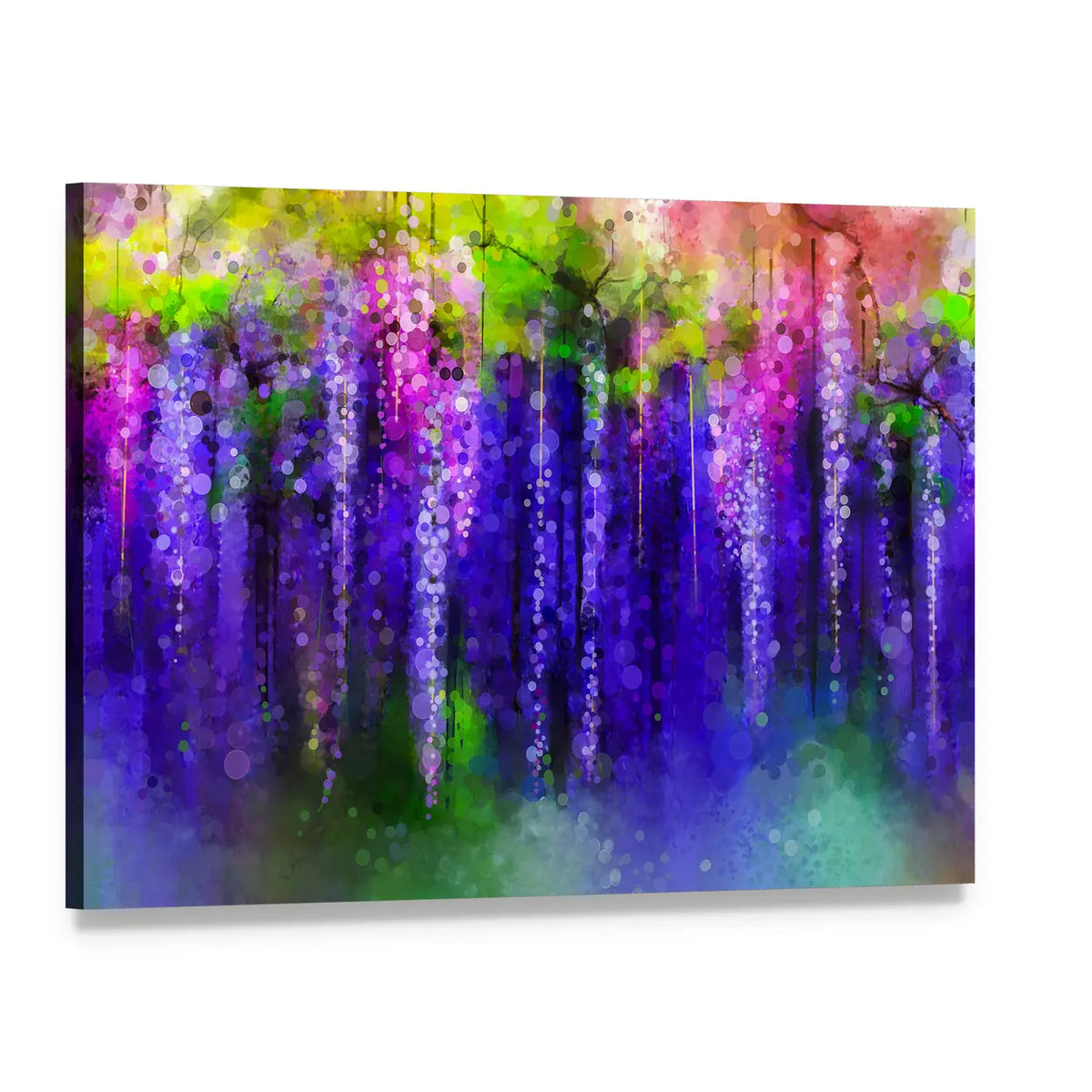Wisteria Purple Flowers In Spring Canvas Wall Art, single panel gallery wrapped canvas, angled product view