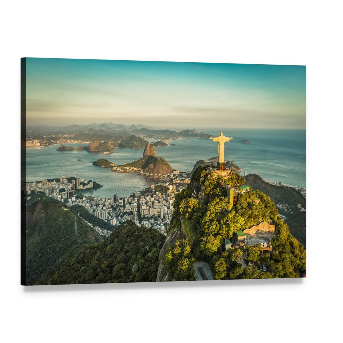 Christ the Redeemer Over Botafogo Bay Canvas Wall Art, single panel gallery wrapped canvas, angled product view