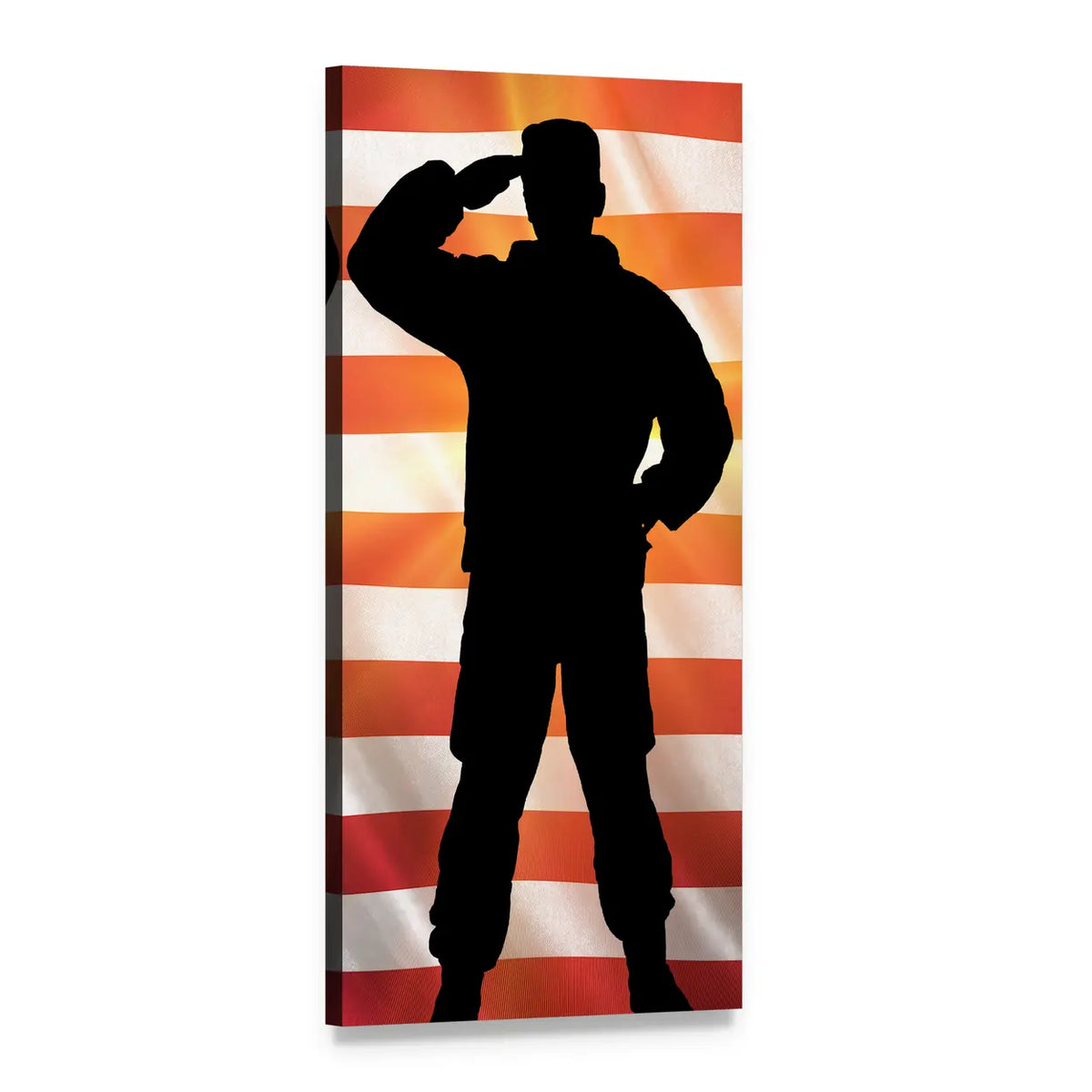 Saluting Soldier with American Flag Vertical Canvas Wall Art, 1 panel 1 Vertical layout gallery wrapped canvas set, angled product view