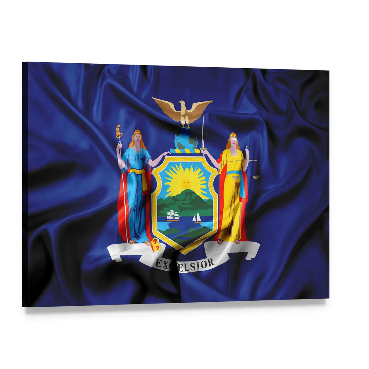 Waving New York State Flag Canvas Wall Art, single panel gallery wrapped canvas, angled product view