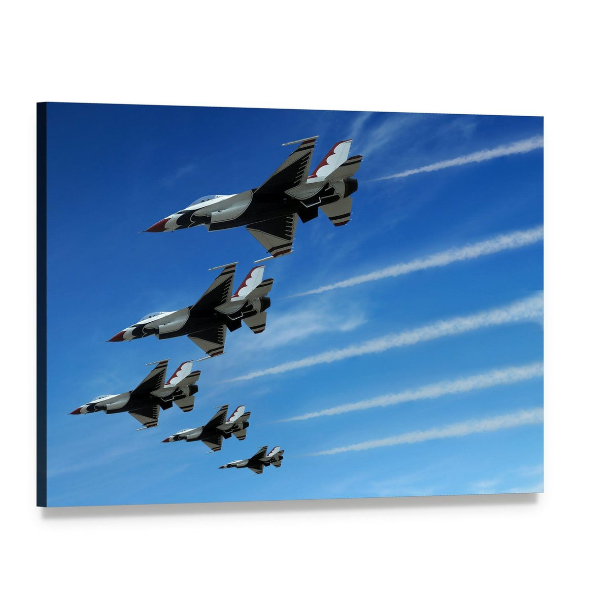 Five Fighter Jets in Formation Canvas Wall Art, single panel gallery wrapped canvas, angled product view