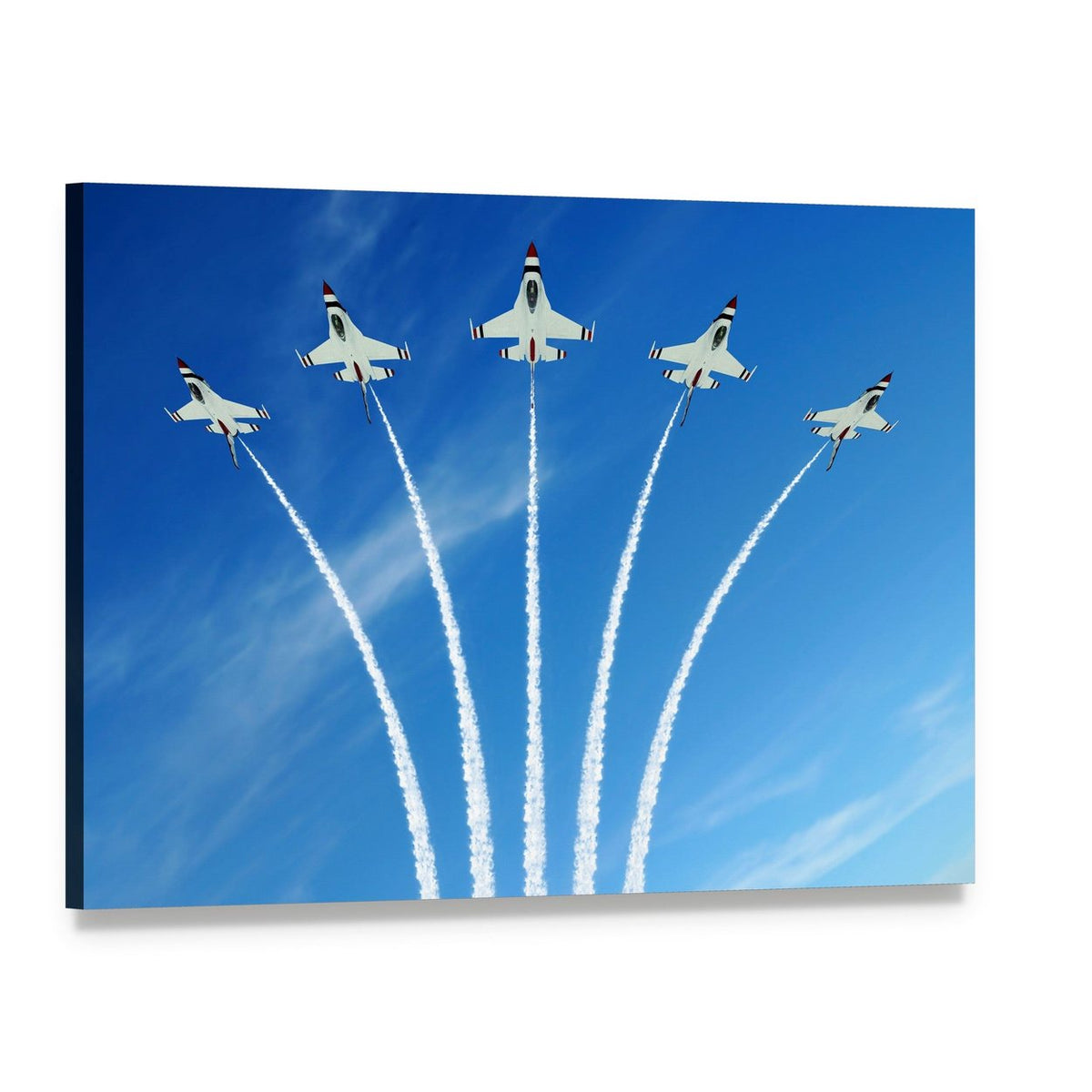 Five Fighter Jets in Formation Canvas Wall Art, single panel gallery wrapped canvas, angled product view