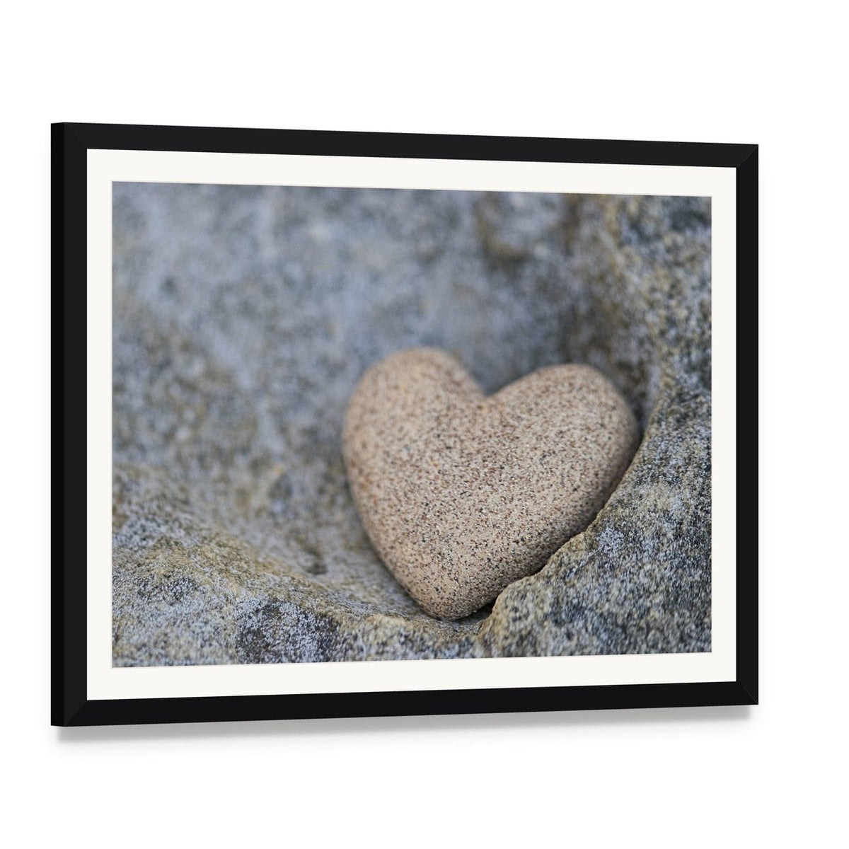 Sand Look Alike Heart Canvas Wall Art, framed print with white mat and black frame, angled product view