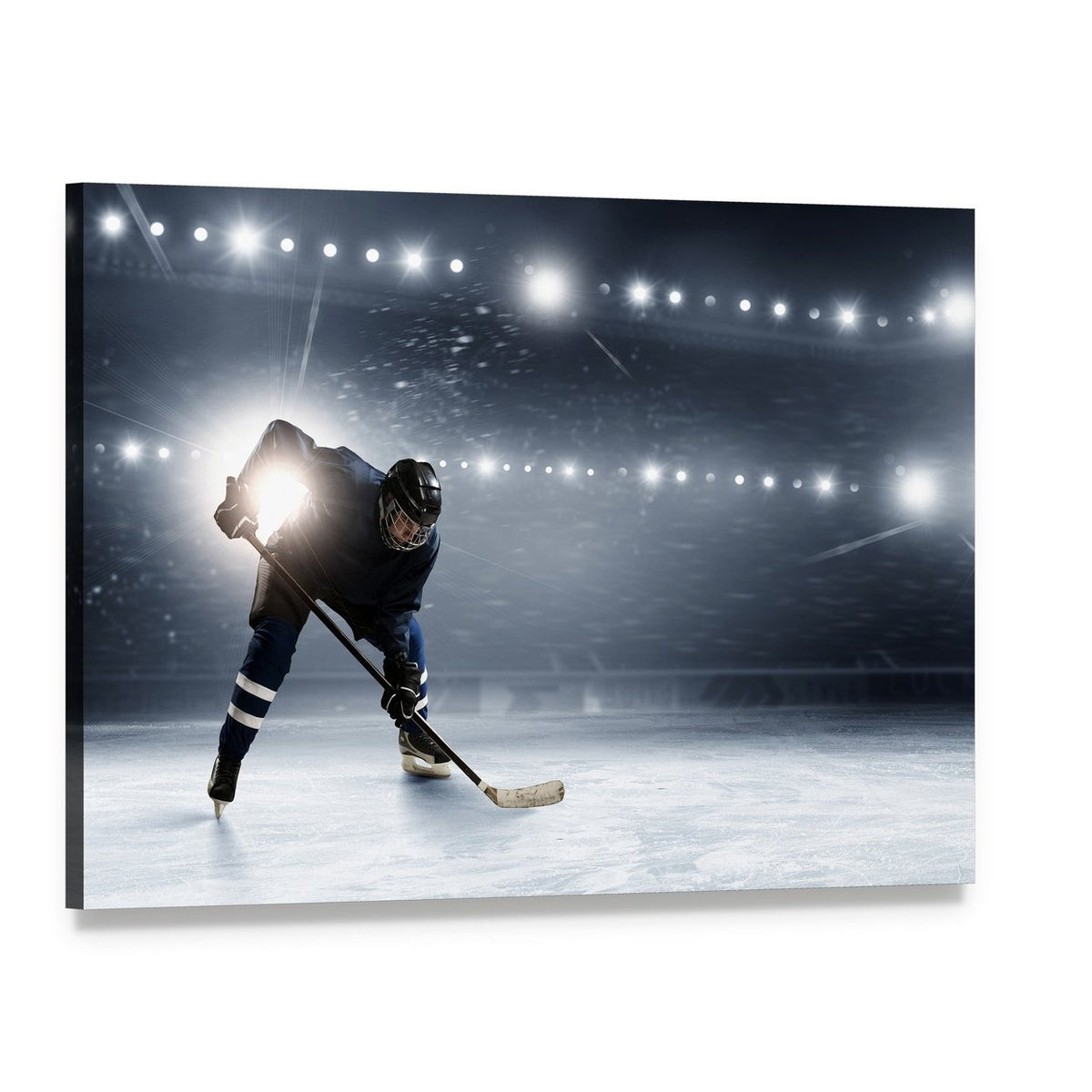 Hockey Player in Action at Ice Rink Canvas Wall Art, single panel gallery wrapped canvas, angled product view