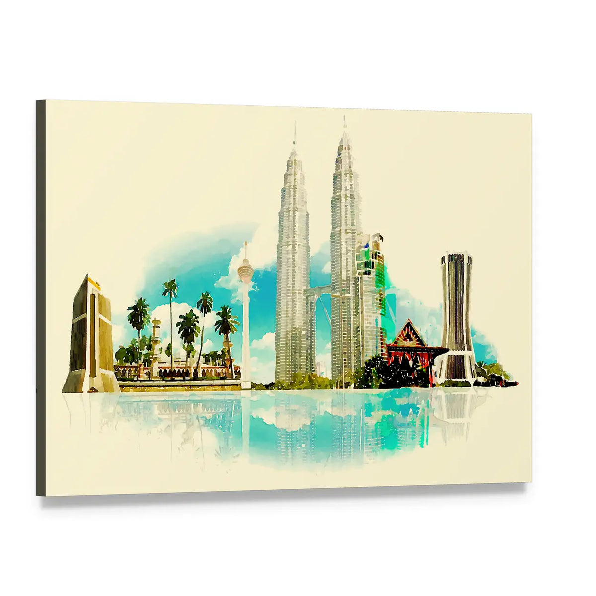 Kuala Lumpur Cityscape Illustration Canvas Wall Art, single panel gallery wrapped canvas, angled product view