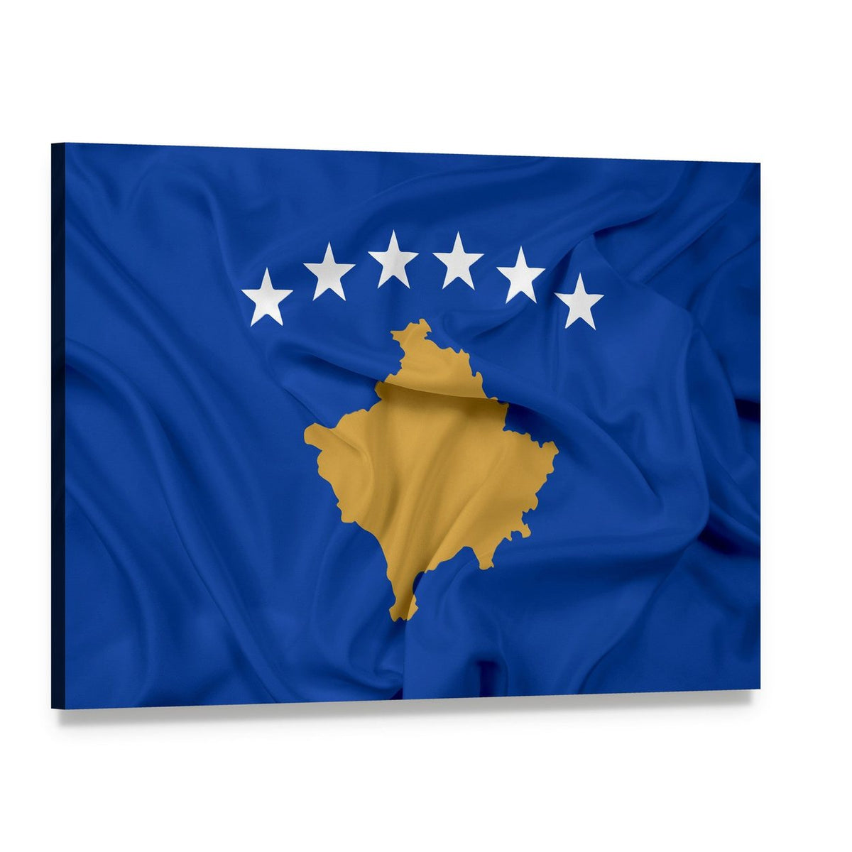 Waving Kosovo Flag Canvas Wall Art, single panel gallery wrapped canvas, angled product view