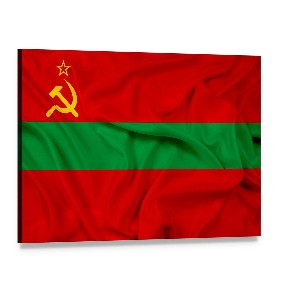 Waving Transnistria Flag Canvas Wall Art, single panel gallery wrapped canvas, angled product view