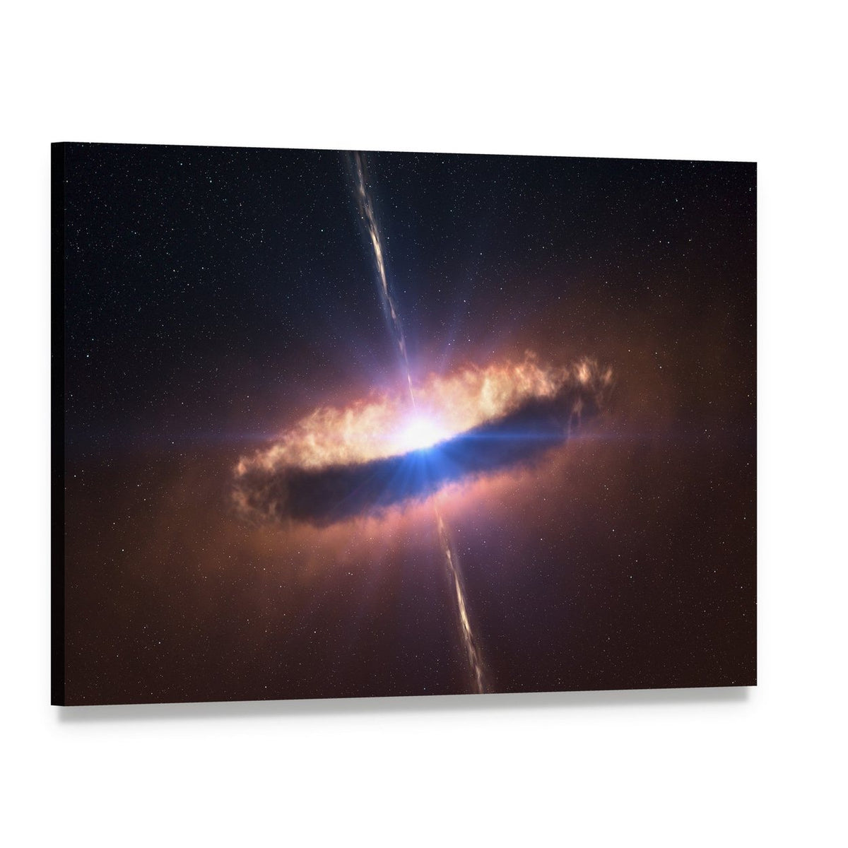 Galaxy System with Bright Blue Core Canvas Wall Art, single panel gallery wrapped canvas, angled product view