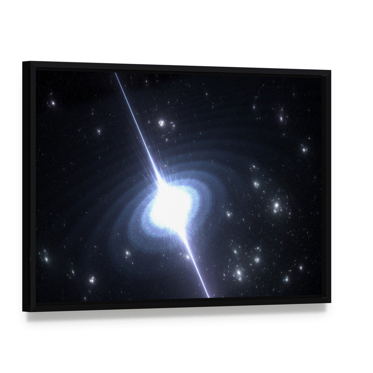 Pulsar Rotating Neutron Star Canvas Wall Art, framed canvas in a black floater frame, angled product view
