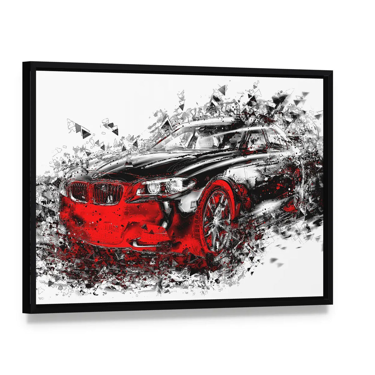 Abstract Bmw Sports Car Canvas Wall Art, framed canvas in a black floater frame, angled product view