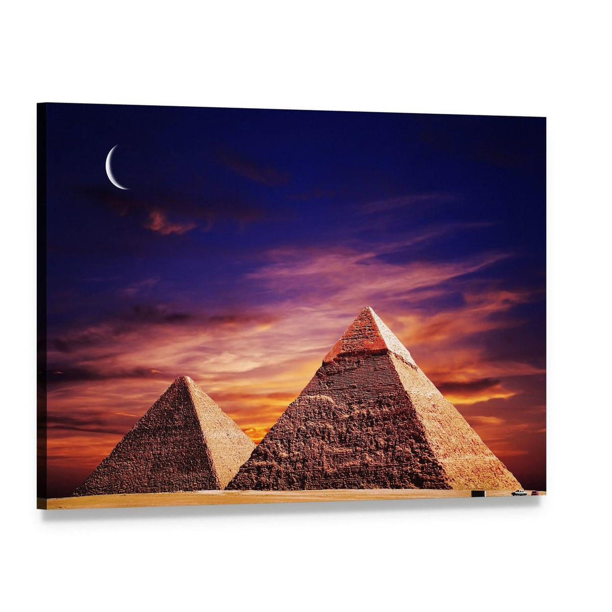 Pyramids at Sunset Canvas Wall Art, single panel gallery wrapped canvas, angled product view