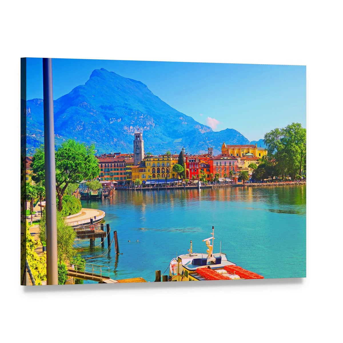 Riva Del Garda Lake and Mountain Canvas Wall Art, single panel gallery wrapped canvas, angled product view