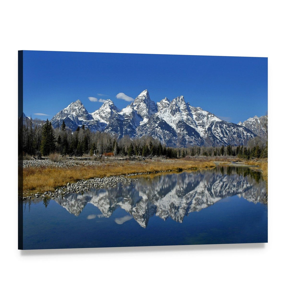 Teton Mountain Range Canvas Wall Art, single panel gallery wrapped canvas, angled product view
