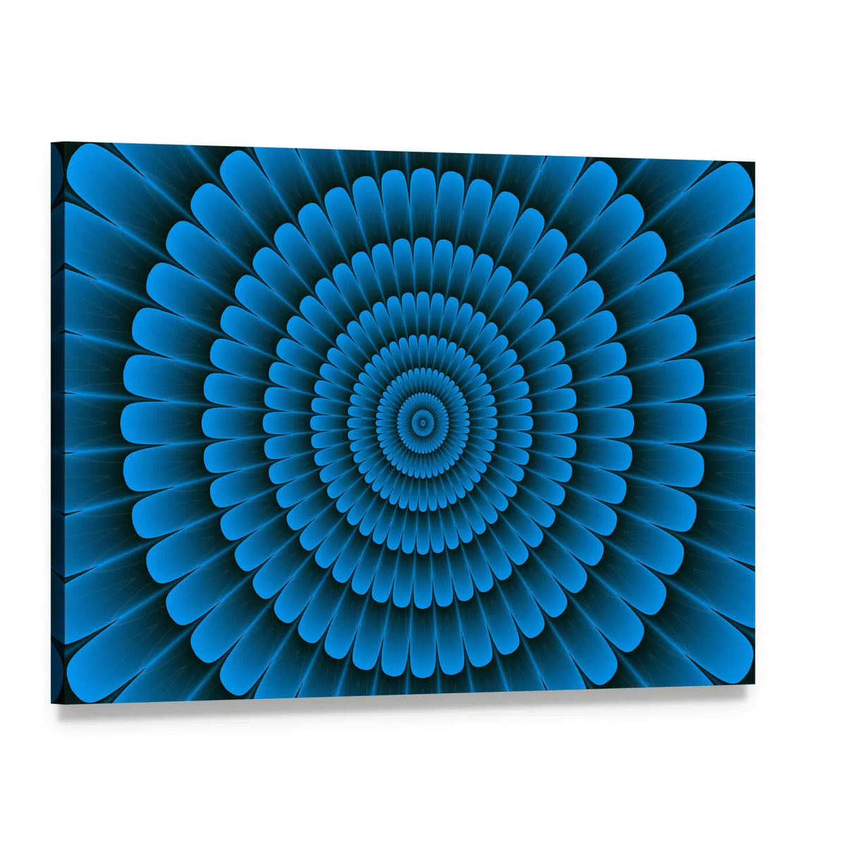 Blue Radial Floral Pattern Canvas Wall Art, single panel gallery wrapped canvas, angled product view