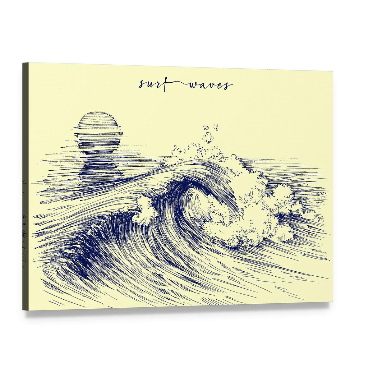 Hand-drawn Surf Waves Illustration Canvas Wall Art, single panel gallery wrapped canvas, angled product view